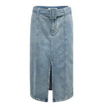 Lade das Bild in den Galerie-Viewer, YAYA - Denim-Midirock mit Gürtel und Schlitz in Mid Blue Denim