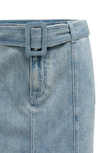 Lade das Bild in den Galerie-Viewer, YAYA - Denim-Midirock mit Gürtel und Schlitz in Mid Blue Denim
