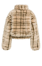 Lade das Bild in den Galerie-Viewer, YAYA - Karierte Jacke aus Fellimitat mit Kragen in Pure Cashmere Grey Dessin