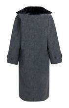 Load image into Gallery viewer, YAYA - Langmantel aus Velourslederimitat mit abnehmbarem Kragen in Hole Black