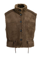 Lade das Bild in den Galerie-Viewer, YAYA - Wende Weste mit Lammfellimitat und Corddetails in Cocoa Brown
