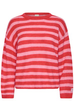 Lade das Bild in den Galerie-Viewer, ICHI - Strickpulli Blush mit Streifen Rosa Rot