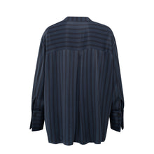 Load image into Gallery viewer, YAYA - Satinbluse mit Streifen Outer Space Blue Dessin