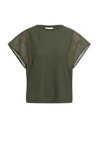Load image into Gallery viewer, YAYA - Oberteil mit kurzen transparenten Ärmeln in Army Green