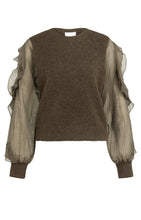 Load image into Gallery viewer, YAYA - Pullover mit Rüschenärmeln in Slate Black Brown
