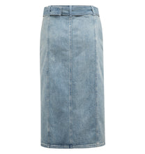 Lade das Bild in den Galerie-Viewer, YAYA - Denim-Midirock mit Gürtel und Schlitz in Mid Blue Denim
