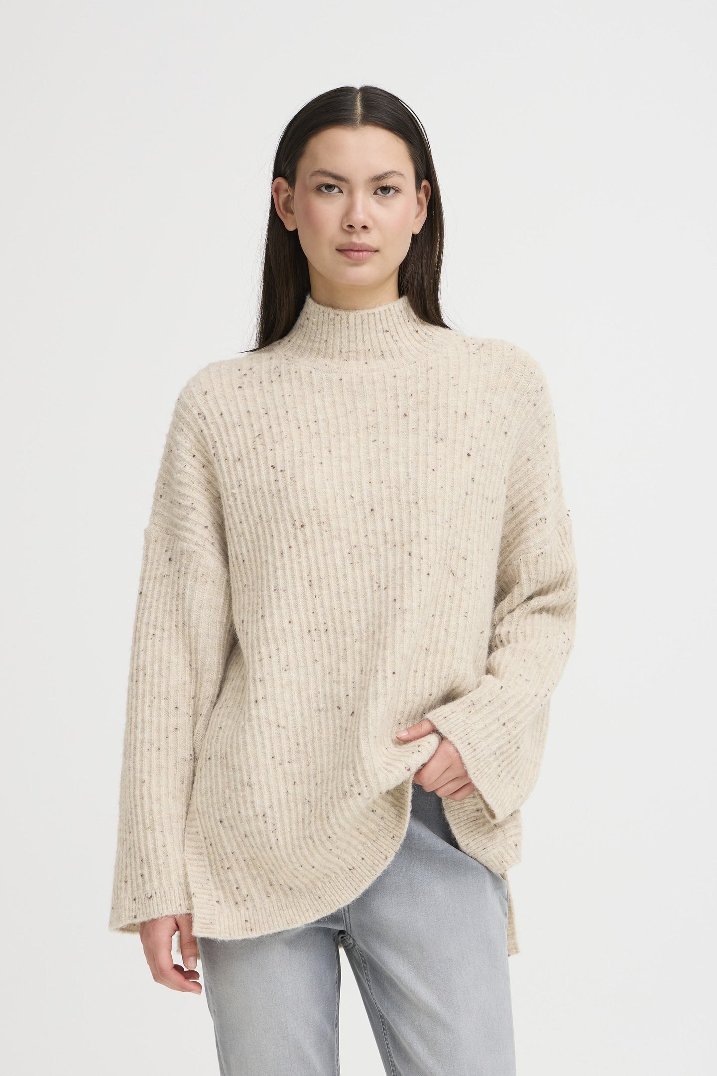 ICHI - Long Pullover Drews in Oatmeal Melange