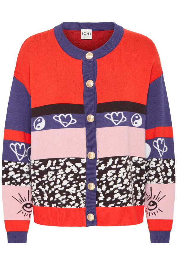 ICHI - Cardigan Boston Fiery Red mit Muster