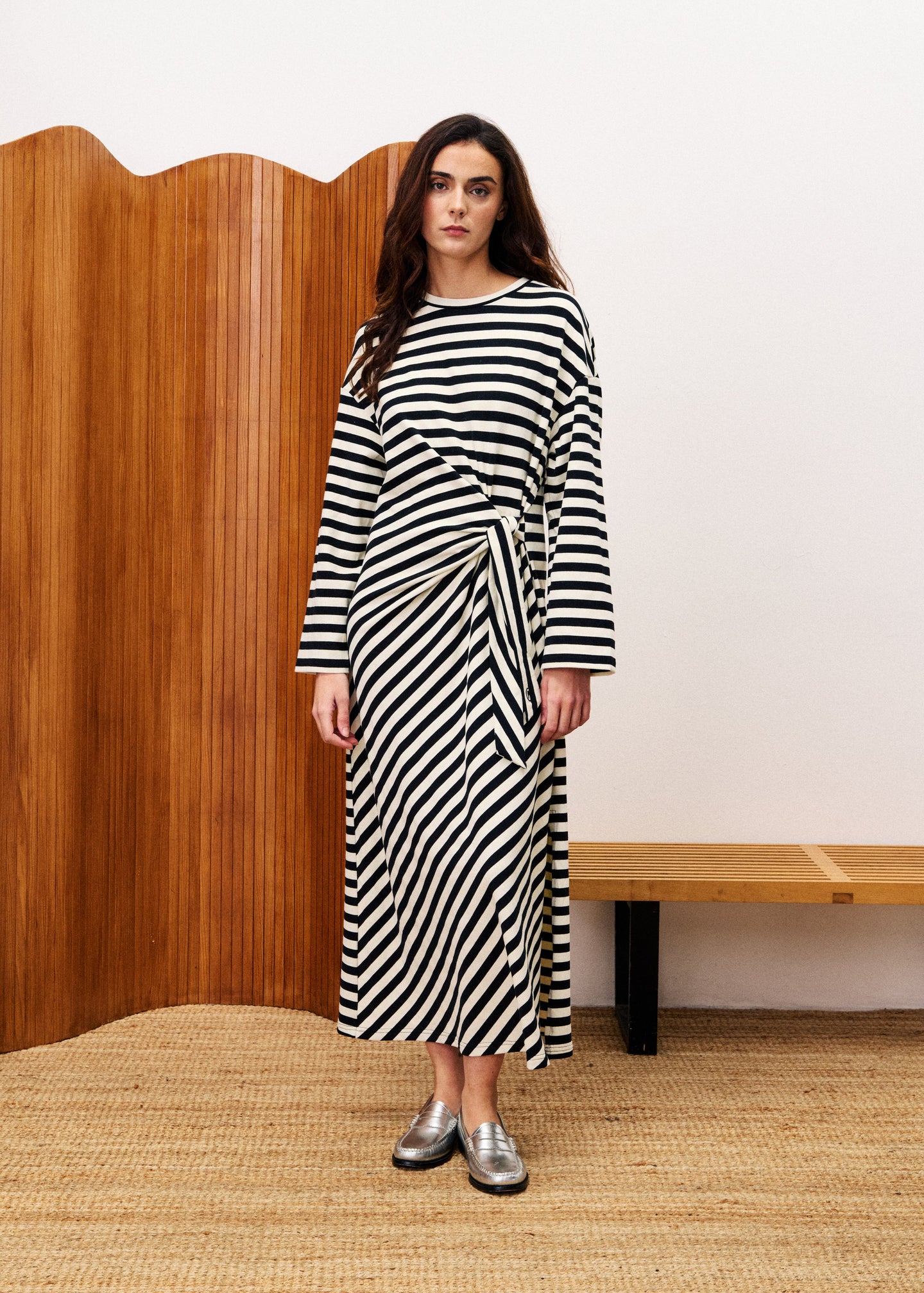 FRNCH - Jersey Kleid Fenouil Noir Streifen