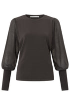 Load image into Gallery viewer, YAYA - Round neck sweater with puff sleeves Mulch Brown
