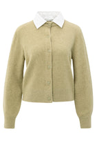 Lade das Bild in den Galerie-Viewer, YAYA -Cardigan mit abnehmbaren Kragen Pale olive green
