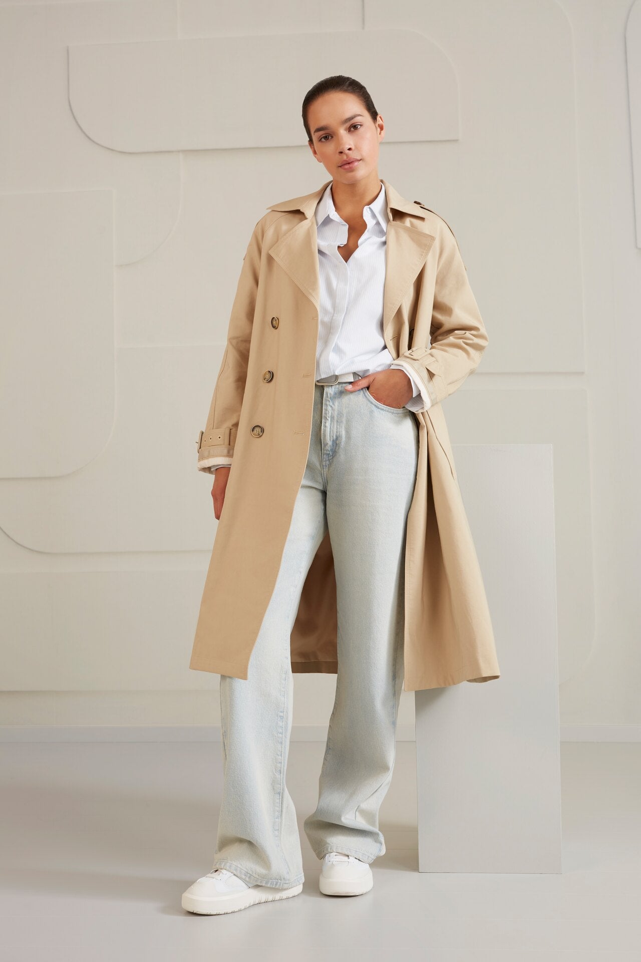 YAYA - double-breasted trench coat Pepper Beige
