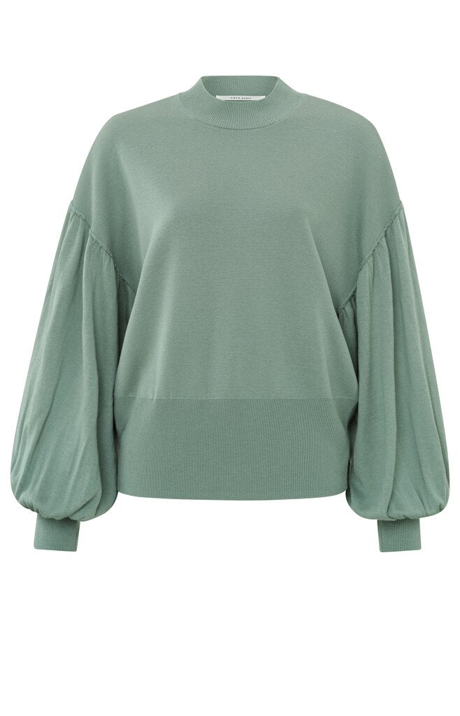 YAYA - weicher Oversize Pullover mit Puffärmeln Jade Green