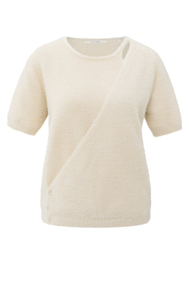 YAYA - flauschiger Pullover in Wickeloptik Chalk White