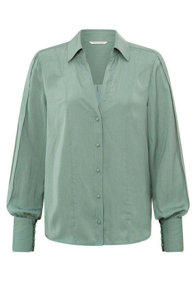 YAYA - Bluse mit klassischen Kragen und Plisseedetails Jade Green