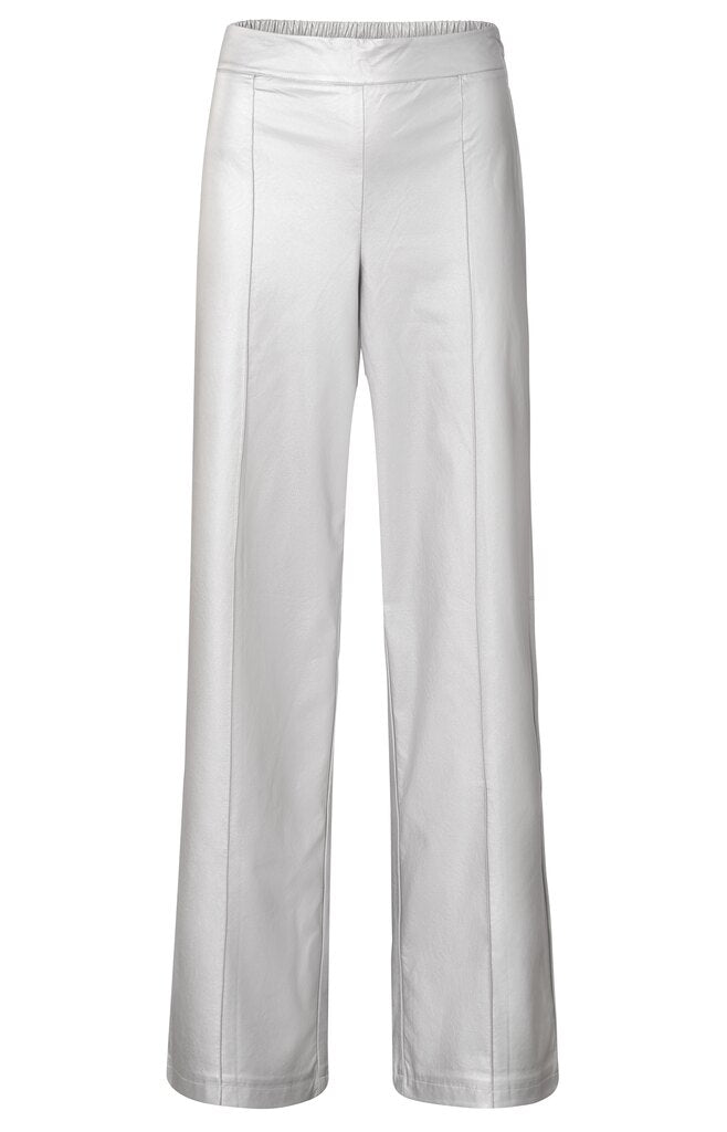 YAYA - Imitation leather trousers in silver metallic look