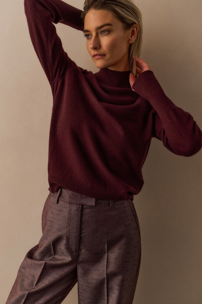 YAYA - Feinstrick Pullover mit Cutouts am Kragen in Fudge Purple