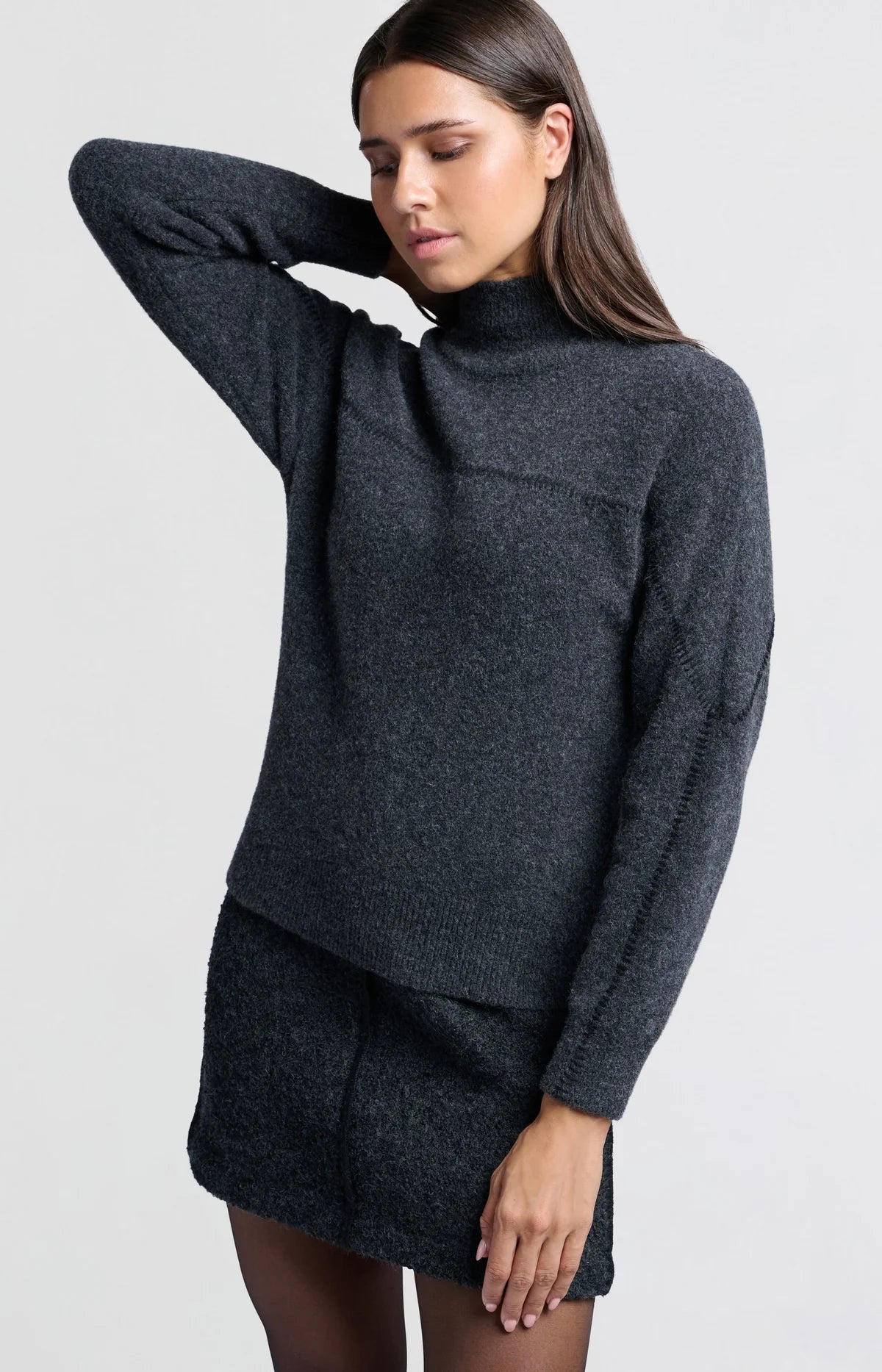 YAYA - Pullover mit Ziernaht Dark Anthracite Melange