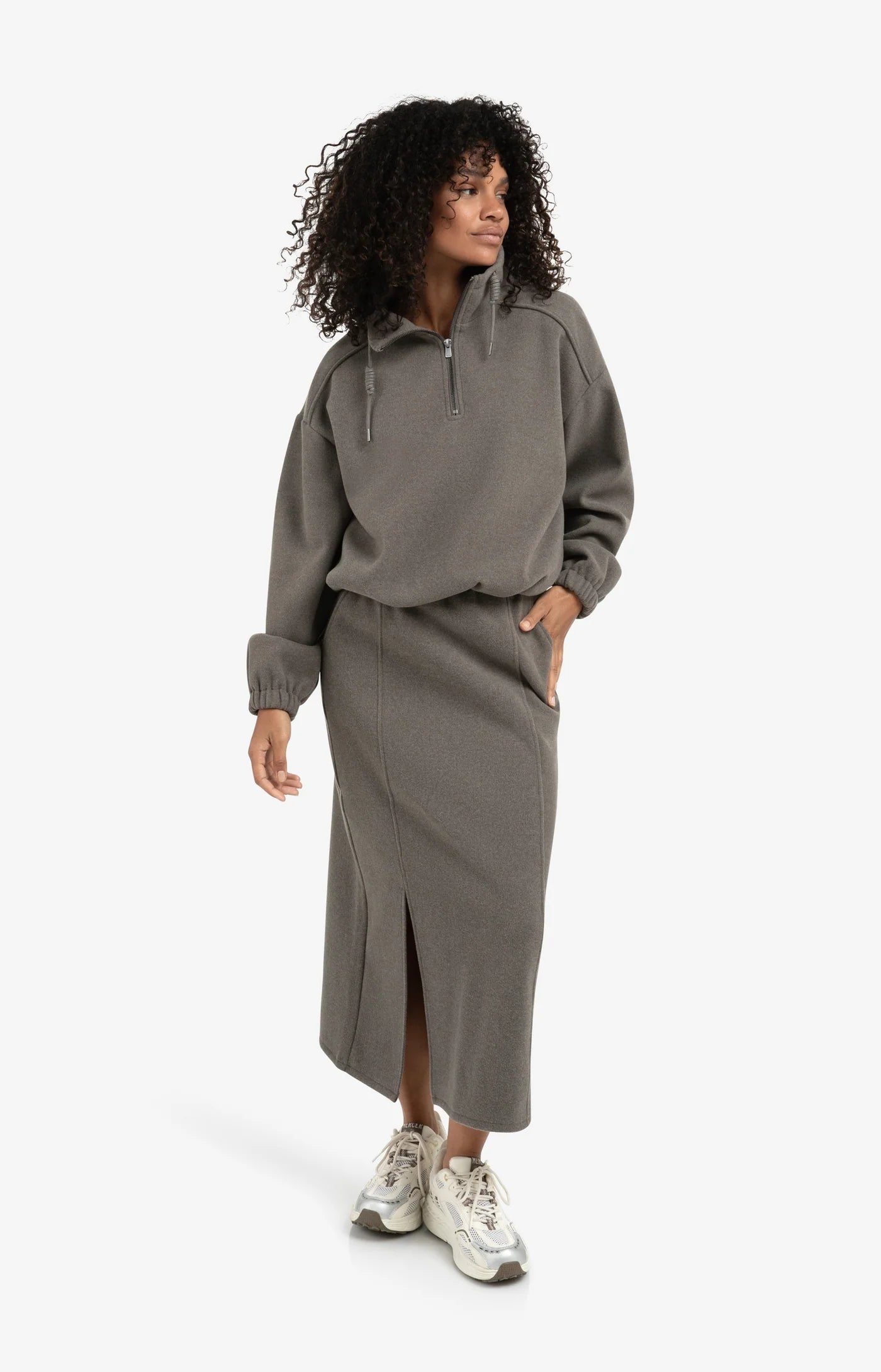 YAYA - Jersey Midirock in Dark Taupe Grey Melange