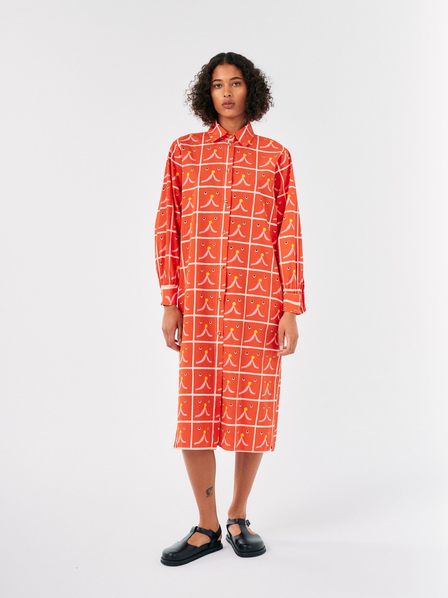 BOBO CHOSES - Abstract Cat Smile printed shirt dress