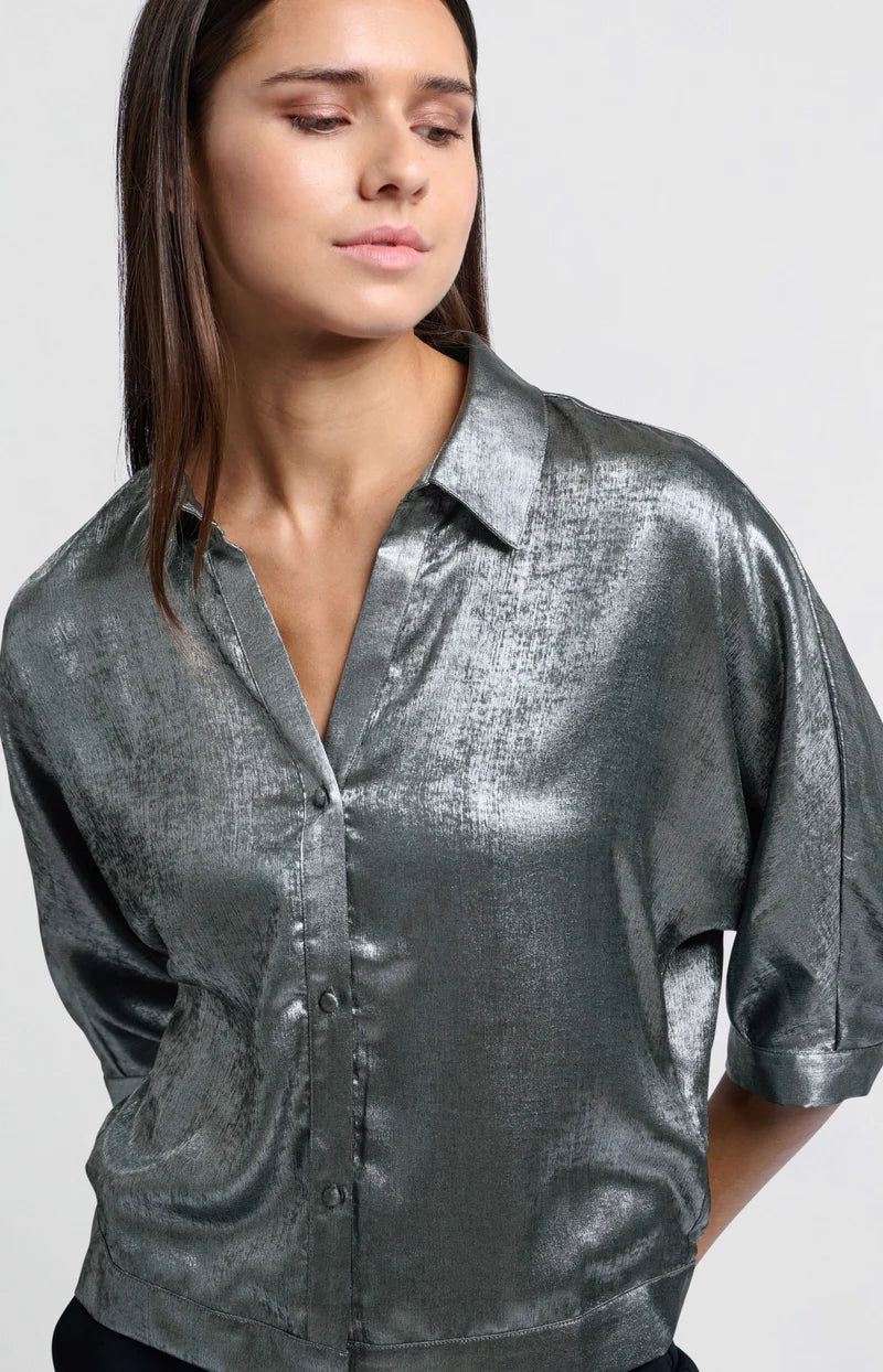 YAYA - Bluse in Metallic Optik Dark metal Grey