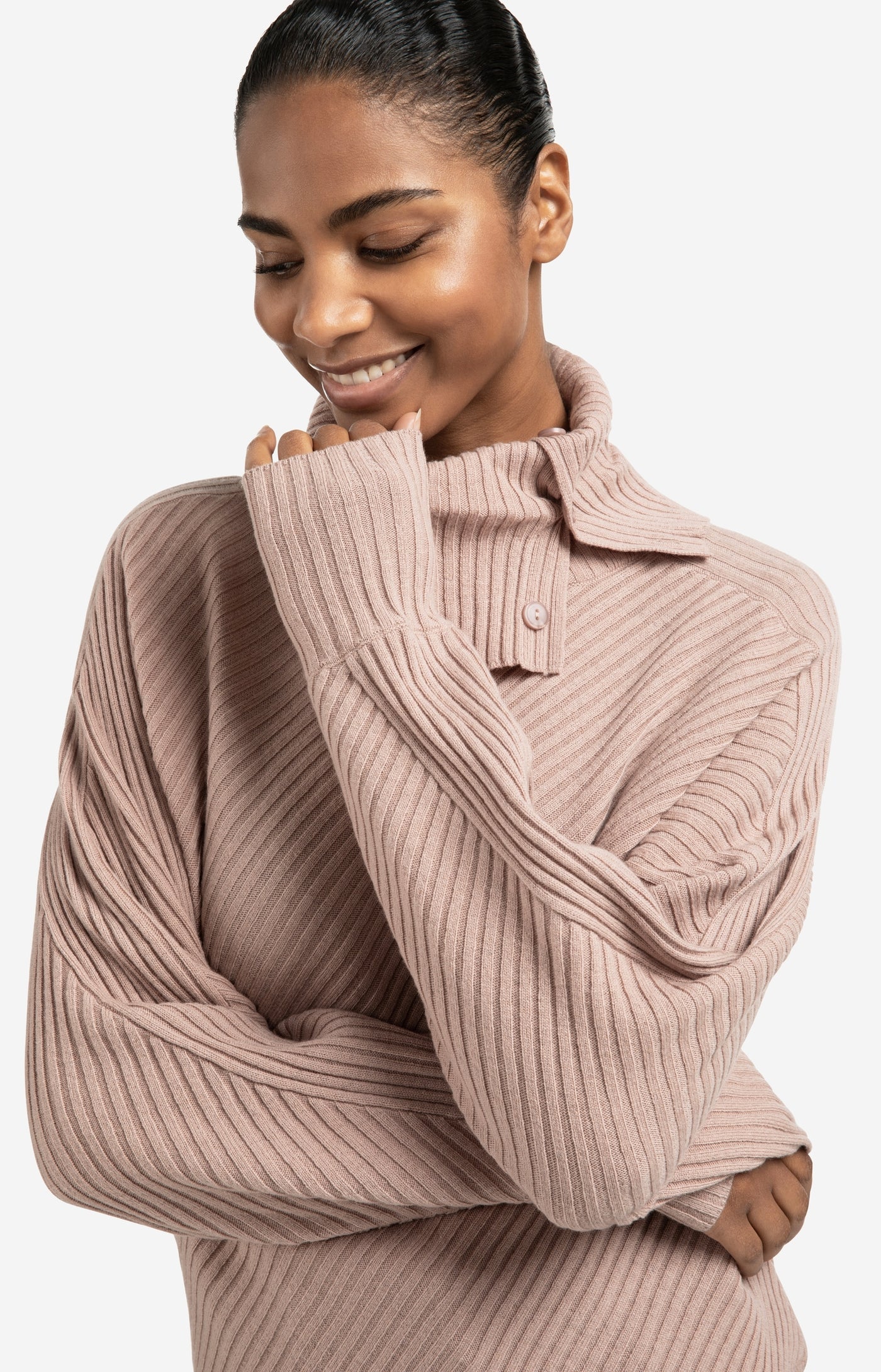 YAYA - gerippter Pullover mit Fledermausärmeln blush pink melange