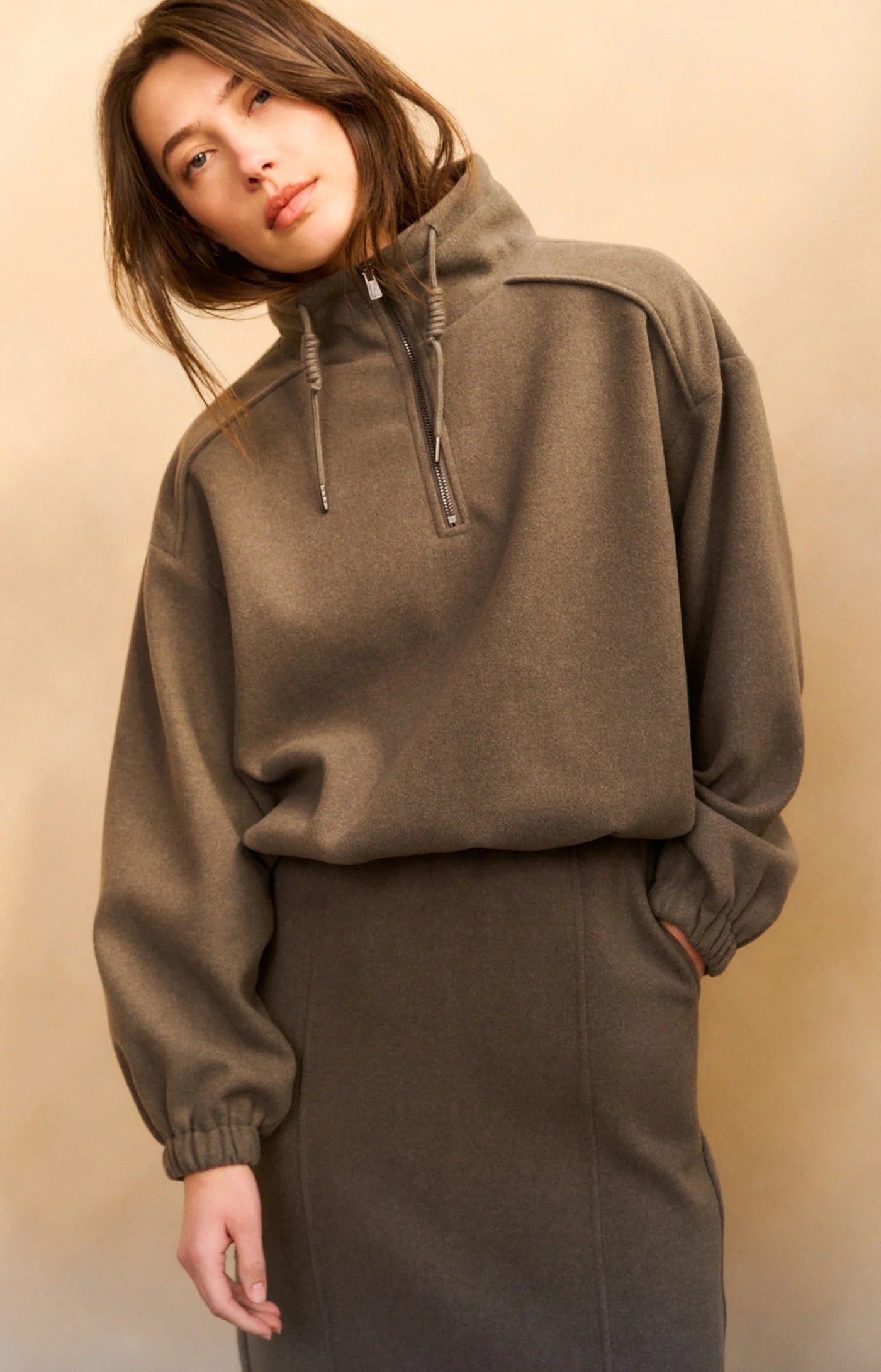 YAYA -Sweatshirt mit Ballonärmeln in Dark Taupe Grey Melange