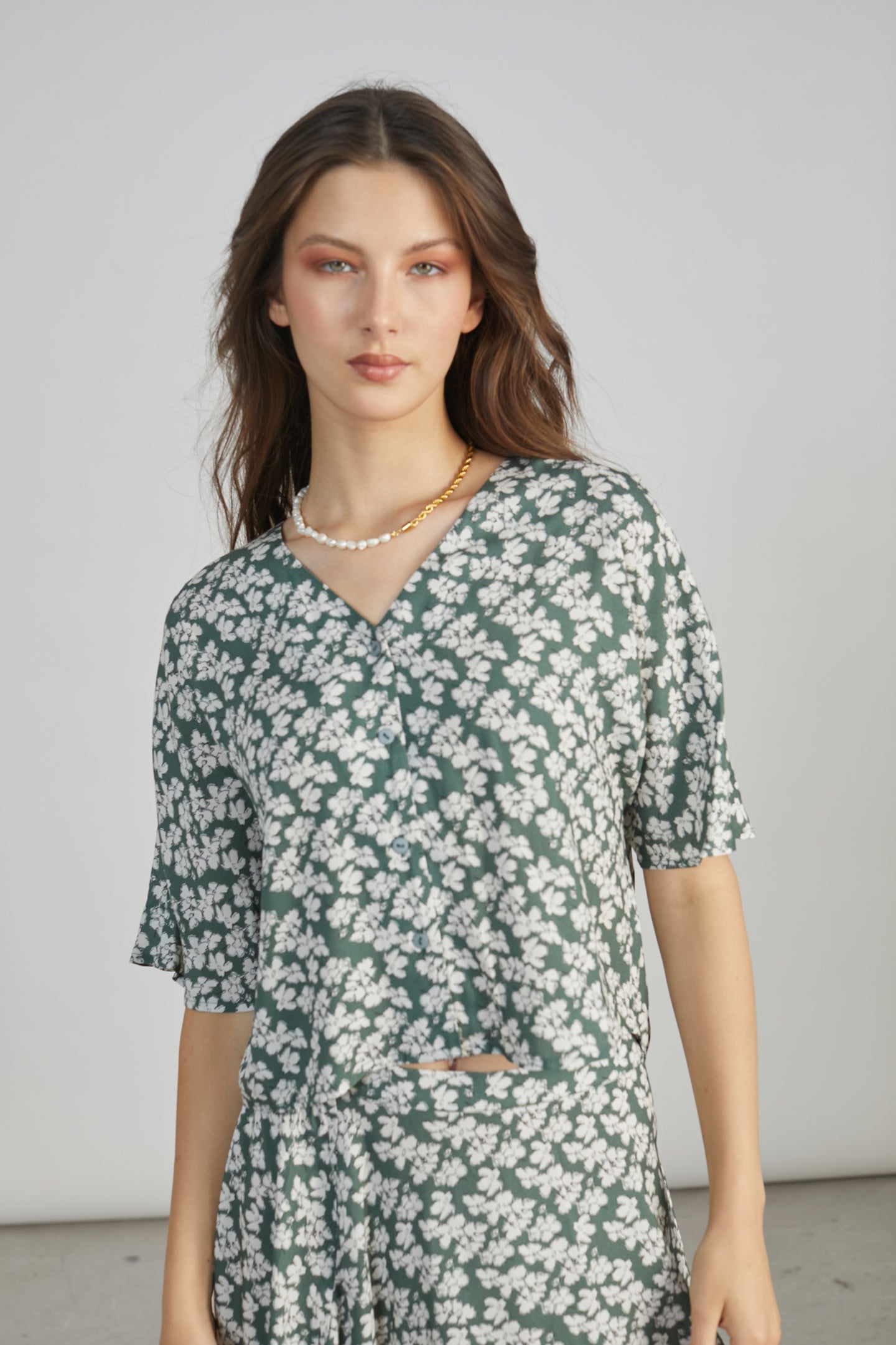 24colors - Bluse green Flowers